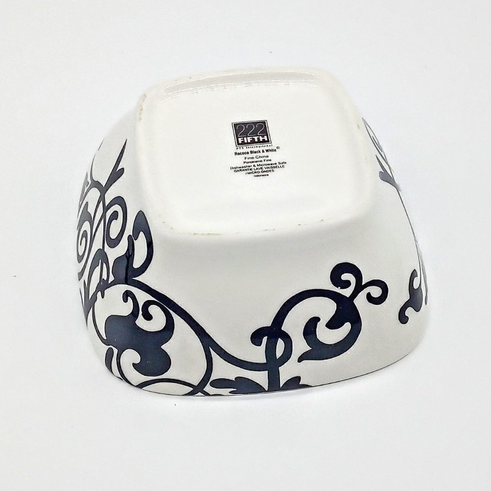 222 Fifth B&W Rococo Fine China Square Bowl - Picture 3 of 4